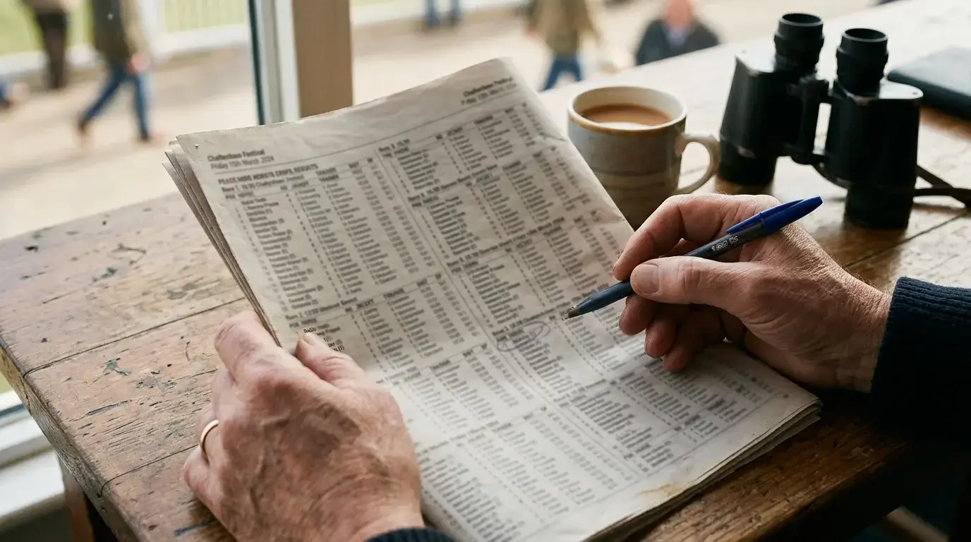 Horse racing result card showing finishing order, SP and form figures from a UK racecourse
